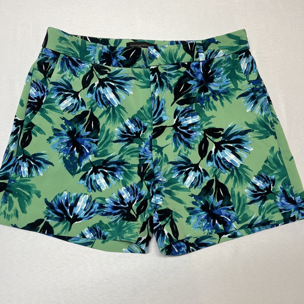 Banana Republic Tropical Floral Blue Green Lightweight Stretch‎ Shorts